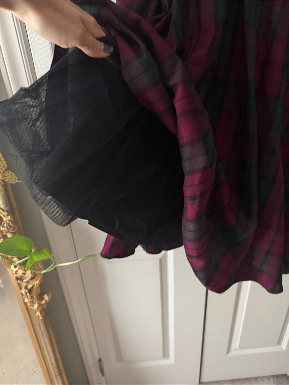 Plaid Magenta & Forest Green Fit-and-Flare Midi Dress - Picture 2 of 5